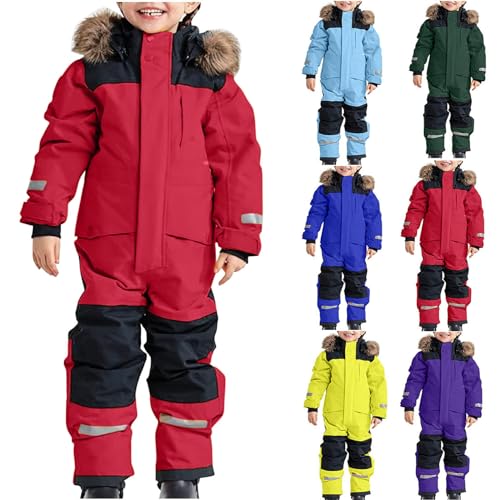 Elsa Keith Schneeanzug Kinder Unisex Skioverall Fleece Wasserdicht Schneeoverall mit Kapuze Skianzug Winddicht Winter Daunenjacke Verdickt Atmungsaktiv Skihose Warmes Outdoor Winteranzug