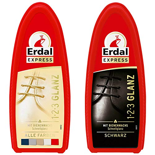 Erdal Express SET 1, 2, 3 Glanz Schwamm farblos & schwarz mit Bienenwachs Schnellglanz (2er Pack)