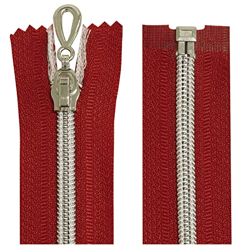 AERZETIX - C64070-2er-Set Reißverschlüsse spiral Nr. 5 trennbar 40 cm selbstsicherung - silbernes nylongeflecht - metallschieber - farbe rot - kurzwarenladen