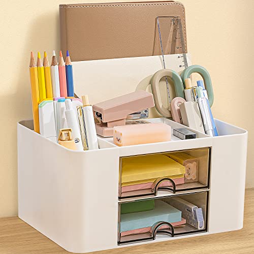 GoMaihe Schreibtisch Organizer mit 7 Fächern & Schubladen - Ordnungssystem Büro Multifunktionaler Stiftehalter Schreibtisch - Büroorganisation Stifte Organizer für Büro Zuhause Schule(Weiß)