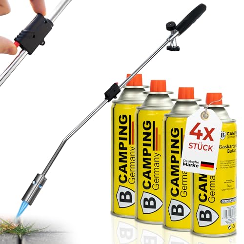 Magnum ®Unkrautbrenner inkl. 4 Gaskartuschen - stabiler Unkrautvernichter mit Piezozündung stufenlos regulierbar – Unkrautentferner Gerät mit ergonomischen Griff