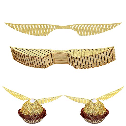 ZELAITE 40 Stück Gold Glitter Flügel Kuchen Dekoration, Dekoration Hexe aus Schokolade Cupcake Topper Gold glänzend Flügel für Bonbons Kuchen Cupcakes Party Mottoparty (C)