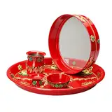 Pooja Thali with Kalash Plate Platter Decorative Puja Thali with Essential Pooja Articles for Aarti Pooja Rituals Festival Wedding Decorations (Thali Size- 10"/Channi Size-7")