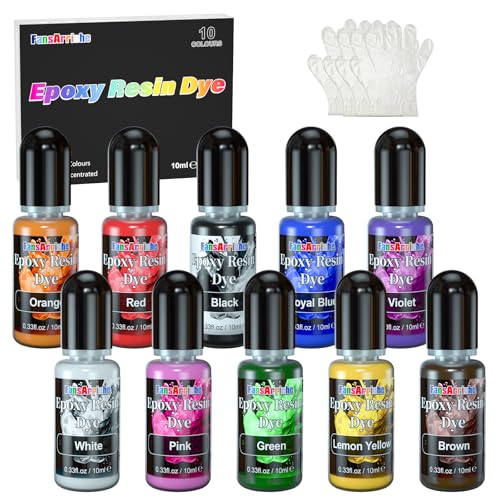 FansArriche Epoxidharz Farbe – 10 Farben Flüssiger Harz-Farbstoff, durchscheinendes Epoxidharz-Pigment für die DIY-Schmuckherstellung, epoxy resin dye für Handwerk, Harz Gießen, Schmuck – je 10 ml