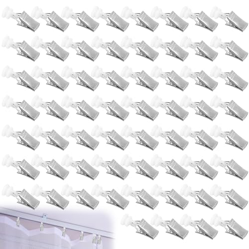 T-Glider Vorhangklammern,Gardinenhaken mit Rollen,Schienengleiter,Vorhangrollen,Metall Gardinenröllchen,T-Schienen Vorhang Clips für Curtain Hooks,Duschvorhang,Türvorhänge,Wohnwagen (60 Stück(B))