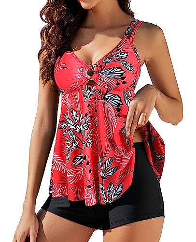 Genfien Damen Zweiteilig Badeanzug Push up Bademoden Bauchweg Tankini Set High Waist Beachwear Hotpants Badeanzug mit Zwei Trägern