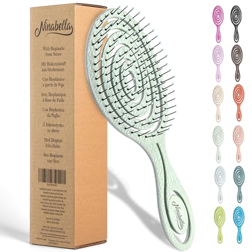 Ninabella Bio Haarbürste ohne Ziepen für Damen, Herren & Kinder - Entwirrbürste auch für Locken & Lange Haare - Einzigartige Profi Detangler-Bürste mit Spiralfeder - Grün