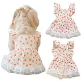 Hundeprinzessinnenkleid mit floralem Muster, Spitze Rüschenbesatz, Katze Outfits Puppy Sommer Tutu Kleid für kleine Hunde Chihuahua-Kleidung,Größe M (2.5–4kg),Blumenmuster