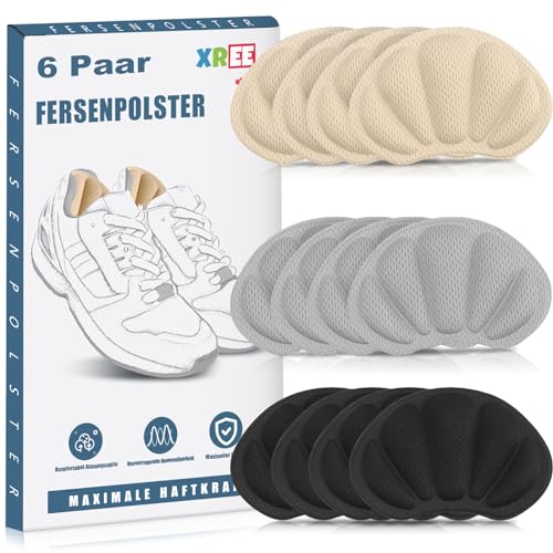 6 Paar Fersenpolster, Fersenschutz Fersenkissen Selbstklebend Fersenschutzpolster gegen Reibung Fersenpads für Männer Frauen(Grau&Schwarz&Hautfarben)