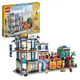 LEGO Creator 3-in-1 Hauptstraße zu Art-déco-Hochhaus oder Marktstraße Modellbau-Set, Konstruktionsspielzeug mit Hotel, Café, Wohnungen und Geschäften, kreativer Modellbausatz, Geschenkidee 31141