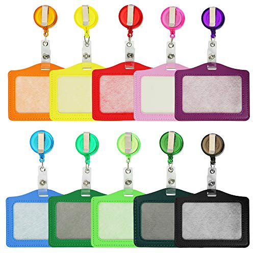 CODIRATO 10 Stück Ausweishülle Ausweishalter aus PU Leder, ID Badge Holder Kartenhalter JoJo mit Clips für ID Cards(10 Farbe)