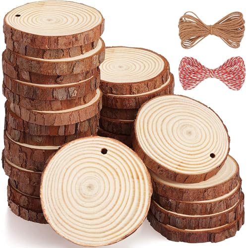 Holzscheiben 36 Stücke Holz Log Scheiben 7-8 cm mit Loch Unvollendete Holzkreise für DIY Handwerk Holz-Scheiben Hochzeit Mittelstücke Weihnach