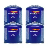 Gas Bullet ® Schraubkartusche 450g passend für Gaskocher, Gasgrills (speziell für Weber) und alle Geräte mit 7/16“ Gewinde | Ideal für Camping/Outdoor/Notfälle (4 Kartuschen)