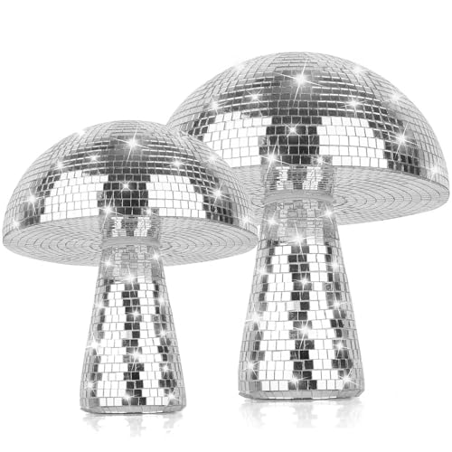 2 Stück Disco Pilze,Disco pilz gro,Spiegel pilz Disco,Disco Pilze Silber,discokugel deko,Disco Pilze für Heimdekorationen, Bühnenrequisiten, Spielzubehör,christbaumkugeln Set weihnachtlichen