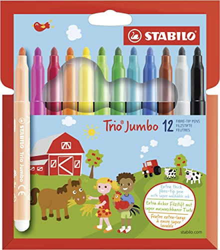 Dicker Filzstift - STABILO Trio Jumbo - 12er Pack - mit 12 verschiedenen Farben