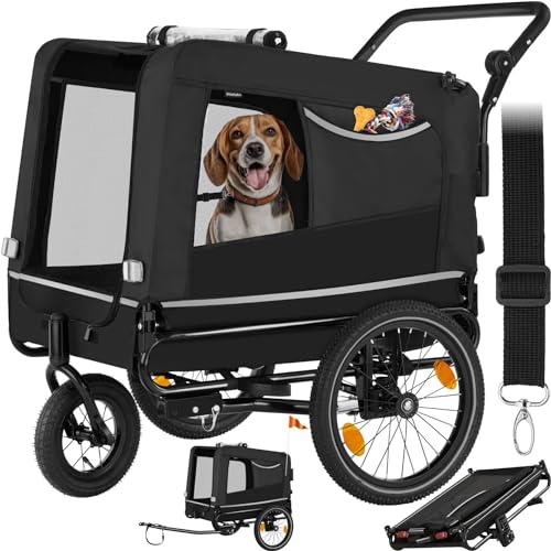 tectake® Fahrradanhänger multifunktional - als Hunde Anhänger Wagen für Fahrrad und e Bike, Jogger oder Buggy, Belastbarkeit bis 40kg, faltbar, schneller Umbau, inkl. Sicherheits Zubehör - schwarz