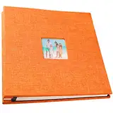 AKOFIC Selbstklebende Fotoalbum, 28x27 cm Großes Leinen Einsteckalbum mit 40 Weißen Seiten und Fensterausschnitt, Photo Album zum Selbstgestalten für 4 x 6 zoll oder 8 x 10 zoll Foto (Orange)