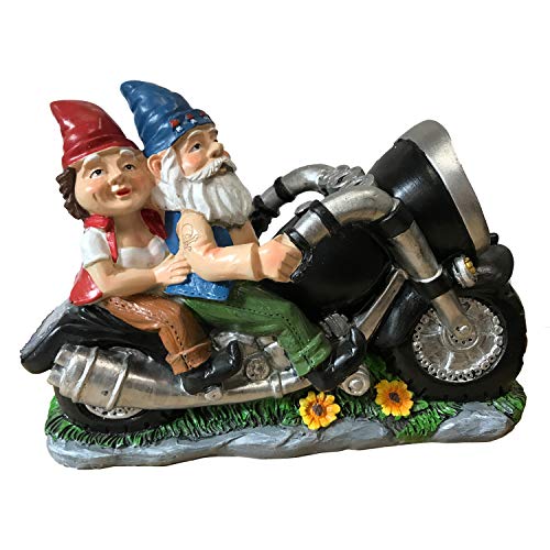 CT DISCOUNT STORE Biker Gartenzwerge Paar auf Motorrad - Outdoor niedliche Figur Motorrad Statuen, Gartenzwerg Outdoor, Biker Paar verliebt, machen Sie Ihr Haus und Garten mehr Spaß, tolles Geschenk