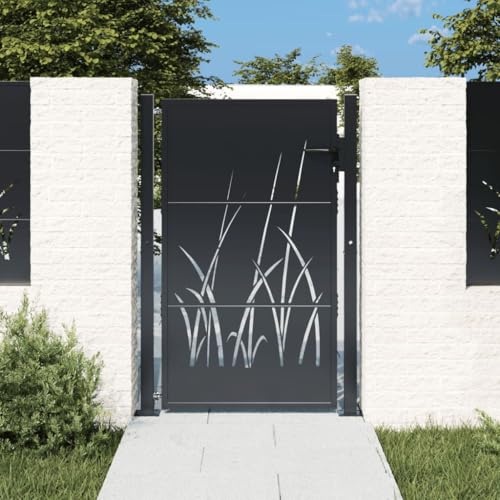 Willood Gartentor Gartentür Abschließbar Hoftor Eingangstor für Garten Terrasse, Tor Zauntor Gartenpforte Anthrazit 105x130 cm Stahl Gras-Design