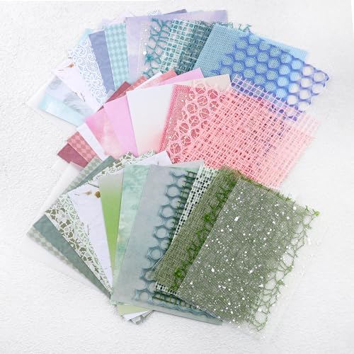 Jeffdad 45 Stück Scrapbooking Papier Deko, 13 x 18cm Scrapbooking-Kit Bunt Musterpapier Mesh-Papiere Strukturiertes Papier Scrapbooking Zubehör für Dekoration Album Karte DIY Handwerk(Rosa+Grün+Blau)