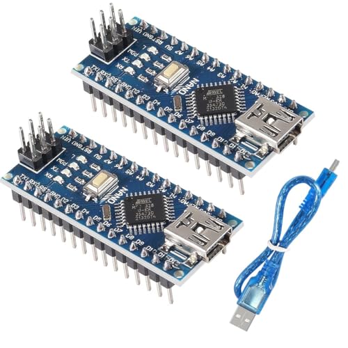 DUBEUYEW 2 Stück Nano-Modul gelötet, Nano-Board CH340-Chip, 5 V 16 MHz für Arduino, mit einem Mini-USB-Micro-Kabel