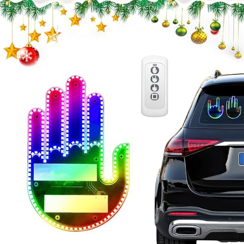 Auto Finger Licht mit Fernbedienung, lustige Auto 3 Gestur Lampe Auto Rückfenster LED Zeichen Licht, Auto LED Zeichen Hand Road Rage Zeichen (bunt)