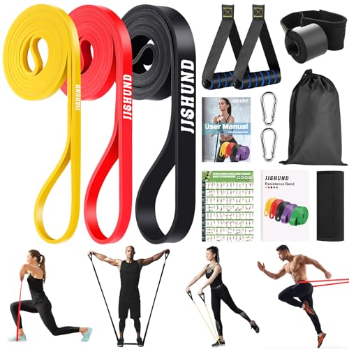 Fitnessbänder Set, Resistance Bands in 3 Stärken mit Griffen Türanker Schutzpolster Tragtasche und Trainingsanleitung, Widerstandsbänder Gymnastikband für Männer Frauen für Pilates/Fitness/Yoga