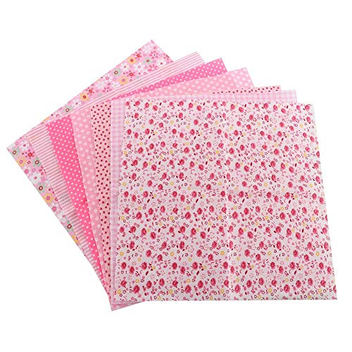 7-teiliges Set aus Baumwollstoff, 50 x 50 cm, verschiedene Quadrate, vorgeschnitten, für Bettwäsche, Suite, Quarter, DIY, Nähen, Scrapbooking, Quilting-Set (Pink)