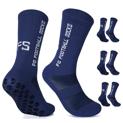 Gohanny Fußballsocken 3 Paar Rutschfeste Fußball Socken,Größen 35-39, Fussball Socken für Damen & kinder - Anti-Rutsch Grip Fußball Socken- Sportsocken Atmungsaktiv, Marineblau