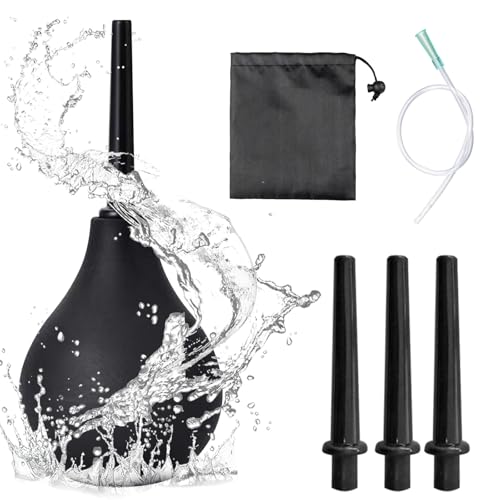 BORISCA 224ML Analdusche für Frau und Mann, Anal Spülung Silikon Einlauf zur Darmreinigung, Analspülung Set Anal Cleaning Set mit 1 X 37cm Silikonkatheter, 3 Spülaufsätze, 1 Aufbewahrungsbeutel