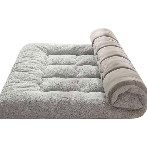 LUIVZD Japanese Floor Mattress Futon Mattress for Adult Child, Soft Sherpa Fleece Mattress, Foldable Tatami Mattress (Color : GRAU, Size : Full)