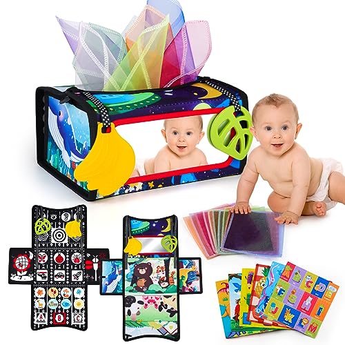 nicknack Baby Spiegel Spielzeug, Faltbarer Baby Bauchlage Spielzeug mit Knisterbuch, Tissue Box Baby Spielzeug ab 6-12 Monate