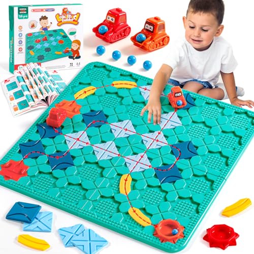Brettspiele Spiele ab 4 5 6 7 8 Jahren Logischer Straßenbauer Labyrinth Spiel 56 x 56cm Puzzle ab 4 mit 206 Herausforderungen 2 Rückzugbagger Spiele Kinderspiele Geschenk Jungen Mädchen 3-8 Jahre
