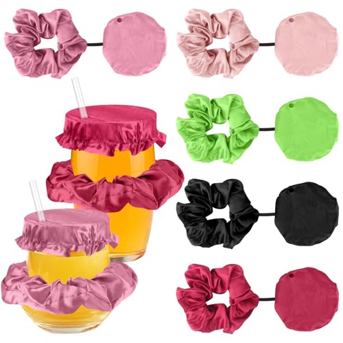 5 Stück Getränke Abdeckung Cap Haargummi Scrunchie Wiederverwendbare Getränkeabdeckung Anti Spike Getränke Prävention Damenschutz Getränkebar Ausgehen KO Tropfen Schutz Armband Rave Accessoires