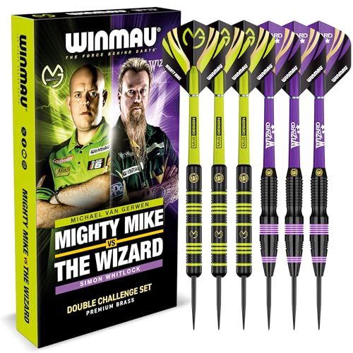 WINMAU Darts Michael 'MvG' Van Gerwen Vs Simon 'The Wizard' Whitlock | Twin Set | 22g Steeltip-Messingpfeile mit Flüge und Schäften (Schäfte)