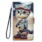 Rnrieyta Miagon Full Body Flip PU Leder Schutzhülle für Honor X7A,Bunt Muster Hülle Brieftasche Case Cover Ständer mit Kartenfächer,Glas Katze