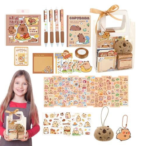 Niedliches Capybara-Briefpapier-Set, Capybara-Briefpapier-Set für Mädchen - Haftnotizen-Set mit Capybara-Stift,Niedlicher Capybara-Bleistift, Cartoon-Briefpapier-Set, Schulbleistift für Kinder, Studen