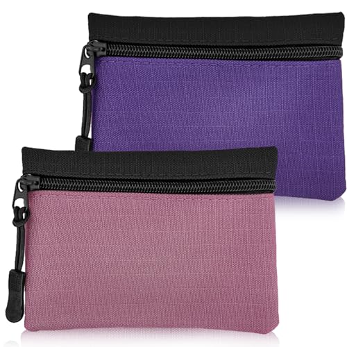 2-teiliges Münzgeldbörsen-Set, Reißverschluss-Münzbörse für Damen, Oxford-Stoff, kleines Münzgeldbörse für Mädchen und Jungen, tragbares Mini-Münztäschchen für Damen und Herren (Rosa + Lila)