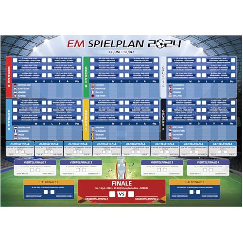 AhfuLife EM Spielplan Poster für Euro Dekoration 2024 - A1 Format EM Fussball Planer - Europameisterschaft 2024 Spielplan, Geschenke für Fußballfans (Gefaltet-1 Stück, 59cm x 83cm)