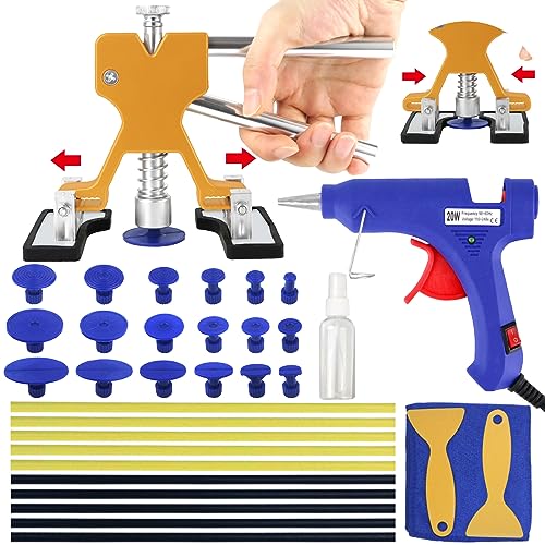 Tosucs Auto Paintless Dellen Reparaturset,Beulen reparaturset Auto,DIY Ausbeulwerkzeug 34 PCS Set Zum Ausbessern von Dellen in Autos Beispiel Hagelschäden an der Karosserie/Tür