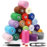 JUNING Nähgarn-Set, 24 Farben, Polyestergarn, 914 m pro Spule, mit Nähzubehör, Stickmaschinengarn-Set für Handnähen, Quilten und Nähmaschinen