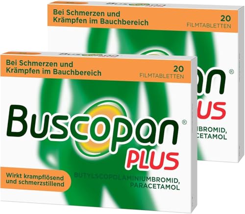 Buscopan PLUS Tabletten mit Paracetamol bei Bauchschmerzen | 2x20 Stk |lindern schnell stärkere Schmerzen & Krämpfe im Bauch|Magen-Darm-Erkrankungen, Regelschmerzen, Magenkrämpfe & Blasenentzündung