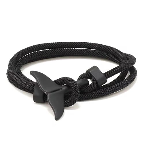 aninu Wal Armband mit Orca GPS Live Tracking mit App, Surferarmband mit Walflosse als Anhänger, Stoffarmband Wickelarmband Perfekte Geschenke für Frauen & Männer (Black)