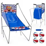 COSTWAY 8 in 1 Basketballautomat, elektrischer Baskeltballständer klappbar, Schießmaschine mit 4 Bällen, 8 Spielmodi, Luftpumpe für 2 Spieler, Arcade Basketballspiel für Kinder Erwachsene (Blau+Weiß)