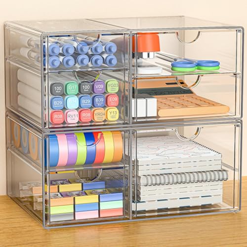 GoMaihe Acryl Schreibtisch Organizer mit 7-Schubladen: 2 Stücke Schubladenbox | Durchsichtig Schminktisch Organizer | Make up Organizer | Büro Organizer für Bürobedarf Kosmetik Schmuck