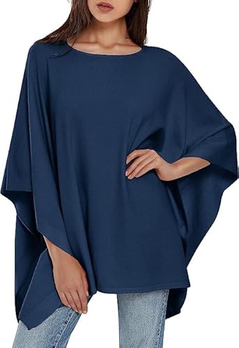 PULI Damen Pullover Poncho Elegant Viskose Strick Locker sitzend Poncho Schal