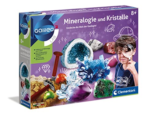 Clementoni Galileo Lab Mineralogie und Kristalle Ausgrabungs-Set - Spiel für Kinder ab 8 Jahren - inkl. Grabungswerkzeuge und Kristall-Geode, 59005 Clementoni