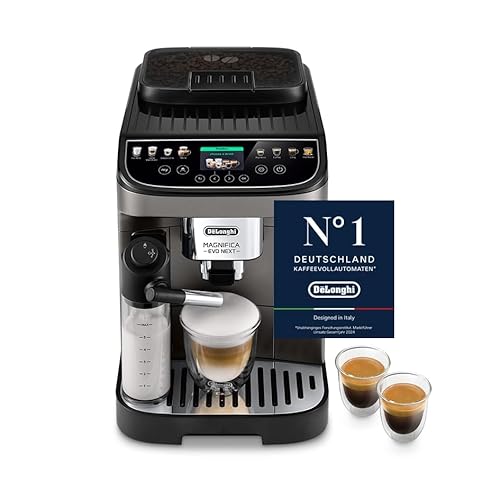 De'Longhi Magnifica Evo Next ECAM312.80.TB, Kaffeevollautomat mit 13 Getränken (Cappuccino, Espresso, Latte Macchiato), 2,4'' TFT Farbdisplay, LatteCrema Milchsystem, 2-Tassen-Funktion, Titan