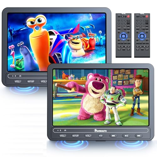 NAVISKAUTO 10,5 Zoll DVD Player Auto 2 Monitore Kopfstütze Mit 5 Stunden Akku, Auto Fernseher TV Kinder DVD-Player Unterstützt USB/SD-Karte, Last Memory, 2 Verschiedene Filme Spielen