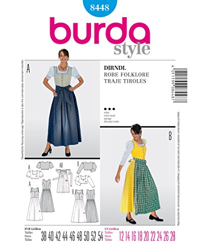 Burda Style Schnittmuster 8448 | Dirndl zum selber nähen | Damen, Gr. 38-54 | Nählevel: mittel